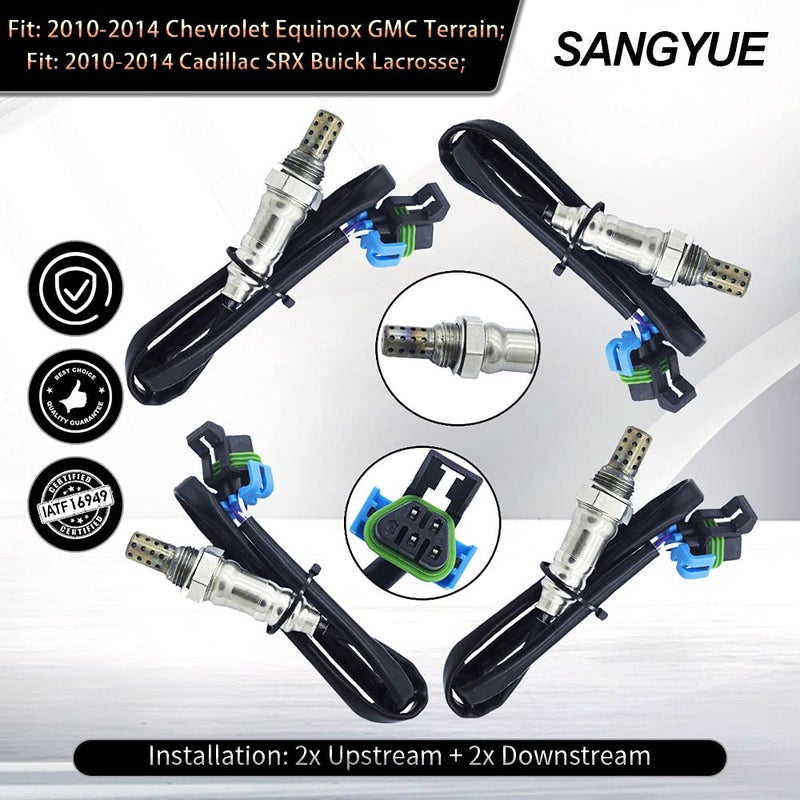 Sangyue Oxygen O2 02 Sensor 1 & 2 for 2009 2010 2011 GMC Acadia Chevrolet Chevy Traverse Buick Enclave 3.0L 3.6L Upstream + Downstream 4PCS - Image 2